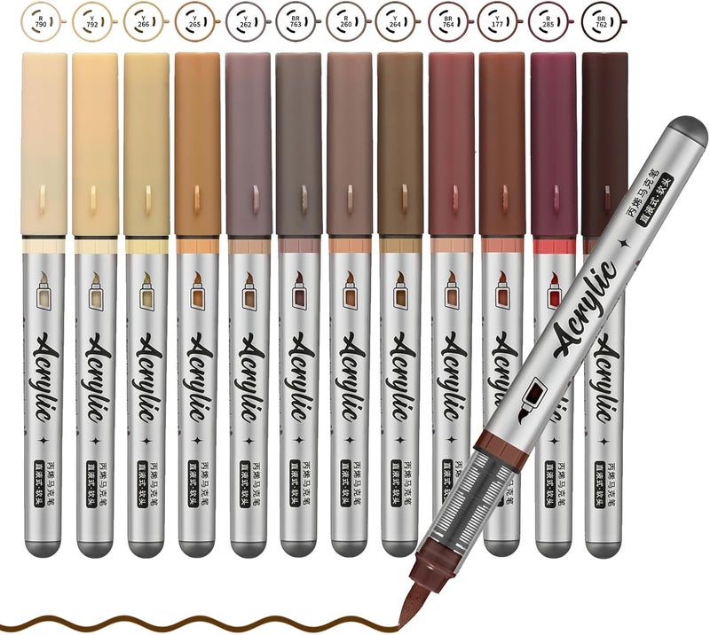 ZZWUAPT Brown Acrylic Paint Pens,12 Color Paint Pen Markers,Brush Tip Paint Pens for Rock Painting Wood Glass Ceramic Canvas Stone DIY Crafts Making Art Supplies - Image 1
